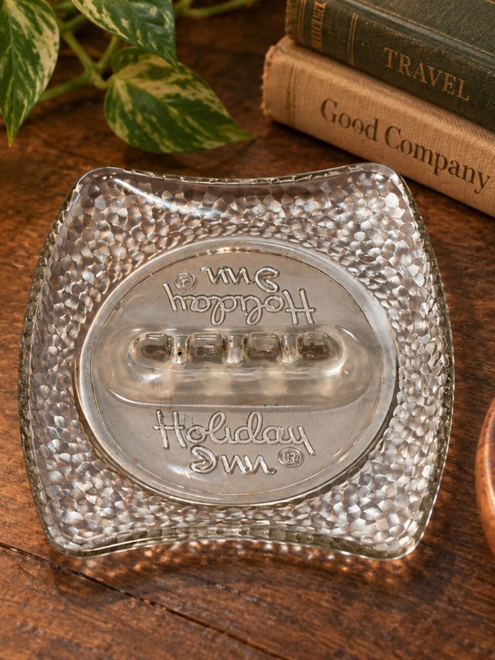 Vintage Holiday Inn® Embossed Glass Ashtray – Pebbled Square Retro Hotel
